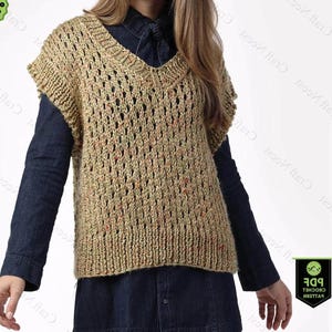 Velvet Moss Vest Knitting Pattern for Women - Textured Herringbone Knit Vest - Sleeveless Chunky Sweater Vest Pattern for Beginners