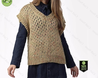 Herringbone Knit Vest Pattern – Sleeveless Chunky Sweater (PDF Pattern)