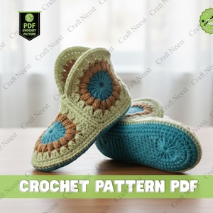 Crochet Slippers Pattern for Women Granny Square Slipper Socks Chunky Crochet Slipper Boots Pattern Vintage Crochet Slipper Design