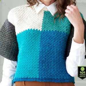 Crochet Sweater Pattern PDF Easy Granny Square Pullover Crochet Jumper Pattern Women’s Crochet Top Modern 2 Panel Crochet Sweater