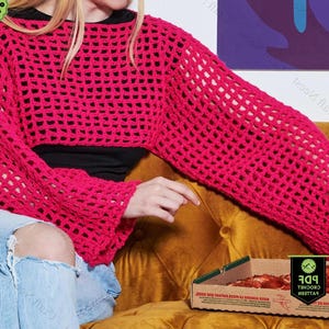 Shrug Mesh Top Crochet Pattern Long Sleeve Crochet Bolero Pattern Open Shoulder Crochet Shirt Beginner Friendly PDF Pattern Spring Clothing