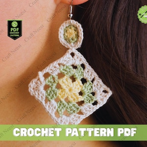 Granny Square Crochet Earrings Pattern PDF, Boho Lace Earring Tutorial, Micro Crochet Jewelry DIY, Crochet Earrings Instructions PDF