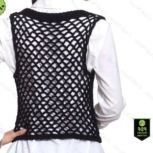 Crochet Vest Pattern PDF Acacia Button Front Vest Crochet Pattern for Women Tie Front Lace Vest Top Beach Cover Up Beginner Friendly