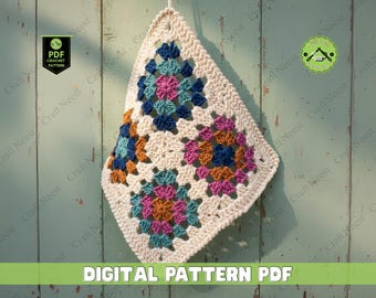 Patrón de ganchillo para paño de cocina cuadrado estilo abuela, fácil para principiantes (PDF, descarga digital)