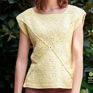 Crochet Top Pattern PDF Summer Tee Crochet Shirt Pattern Top Down Crochet Blouse Leaf Stitch Crochet T Shirt English Pattern