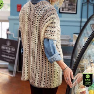 Crochet cardigan pattern for women, top down raglan sweater PDF, easy crochet pullover pattern, knit look cardigan crochet tutorial