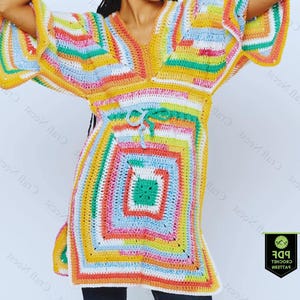 Crochet Tunic Pattern for Women Modern Boho Crochet Dress Pattern Crochet Womens Clothing Summer Long Sleeve Sweater Dress PDF