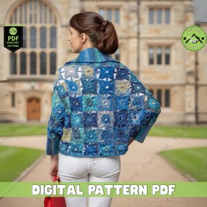 Vintage Granny Square Crochet Cardigan Pattern PDF, Daisy Crochet Sweater Pattern, Beginner Digital Download Motif Jacket Design