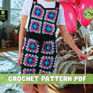 Modello per salopette all'uncinetto a quadrati della nonna, modello per salopette all'uncinetto per adulti, pantaloni a punto nonna, tutorial per abbigliamento all'uncinetto fai da te, modello PDF