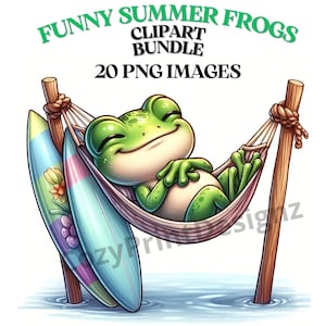 Funny Summer Frog Clipart Bundle, 20 Animal Graphics, Frog Png, Cute Animals Clipart, Summer Graphics, Cool Frogs Clipart, Commercial Use.