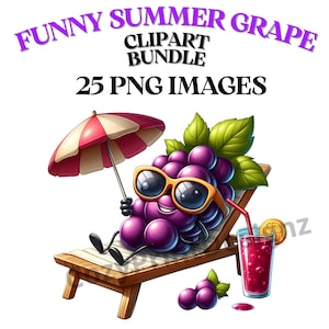 Lustige Sommertrauben Clipart Bundle, 25 Obstgrafiken, Traube Png, süße Früchte Clipart, Sommergrafiken, coole Trauben Clipart.
