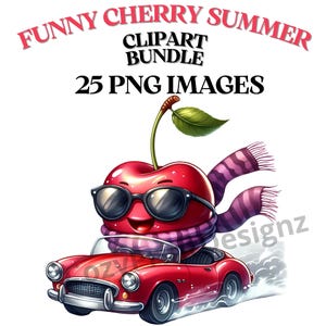 Lustige Sommer Kirsche Clipart Bündel, 25 Obst Grafiken, Kirsche Png, süße Früchte Clipart, Sommer Grafiken, lustige Kirschen Clipart, Aquarell.