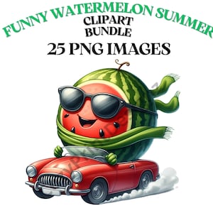 Lustige Sommer Wassermelone Clipart Bundle, 25 Obst Grafiken, Wassermelone Png, süße Früchte Clipart, Sommer Grafiken, coole Wassermelone Clipart.