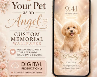 Sfondo personalizzato per cellulare con immagine di un angelo custode in memoria di un cane, per ricordare la perdita del proprio animale domestico (download digitale)