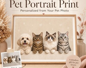Stampa personalizzata del ritratto del tuo animale domestico, quadro personalizzato per cani e gatti (download digitale)
