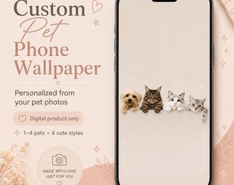 Sfondo personalizzato per cellulare con immagini di animali domestici, schermata iniziale personalizzata con cani e gatti (prodotto digitale)