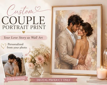 Stampa personalizzata del ritratto di coppia, quadro con la storia d'amore da appendere al muro (download digitale)