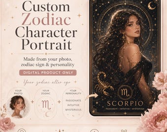Ritratto personalizzato del personaggio zodiacale, opera d'arte astrologica personalizzata da foto, stampa della dea dello zodiaco, regalo digitale per lei