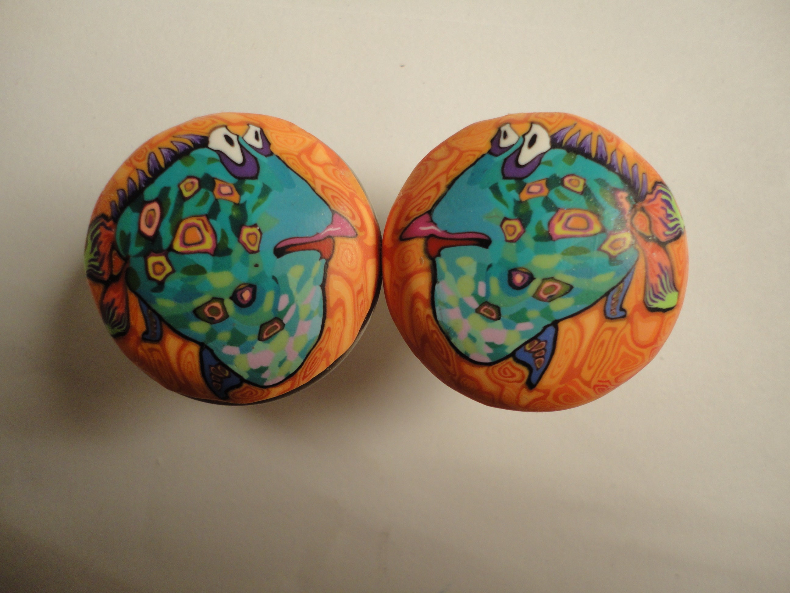 Orange Blue Fish Cabinet Knobs 6 Dresser Knobs Drawer Knob 8 Etsy