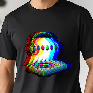 Camiseta de DJ fantasma de Vaporwave, camiseta de música de Halloween, camiseta de fantasma rave, ropa de ilusión óptica para fiestas, atuendo de festival, regalo para amantes de la EDM