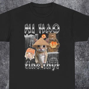 Ni hao Fine shyt Funny brainrot Meme Funny silly cat Meme Bootleg Graphic T-shirt, Unhinged, Offensive Tees, Inappropriate Cringe Shirt