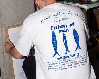 Comfort Colors Fishers of Men Tee, Christian T-shirt, Outdoors Faith Shirt, Jesus Tee, Bible Verse Matthew 4:19, Father's Day Gift for Him