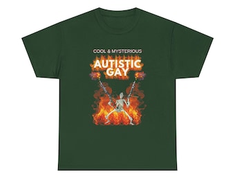 Camiseta con gráfico de autismo gay, unisex, de algodón grueso, con meme divertido de esqueleto duro, regalo autista vergonzoso, camiseta con mensaje genial