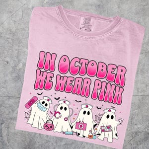 Pink Ribbon Nurse T-shirt, Breast Cancer Awareness Gift, Ghost Halloween Shirt, Coquette Nurse Tee, October Wear Pink Top, Unisex