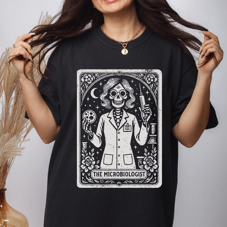 Microbiologist Tarot Card T-Shirt, Funny Science Lab Halloween Gift for Microbiology Lovers image 2