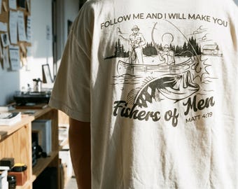 Fishers of Men Jesus Tee T-Shirt | Matthew 4:19, Christian Outdoors Faith