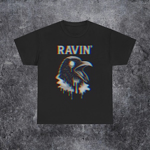 Trippy Raven Psychedelic Tee, Vaporwave & Weirdcore Aesthetic, Techno, EDM Lover Gift, Rave-Ready Shirt, Perfect for Ravers, Raver Gift