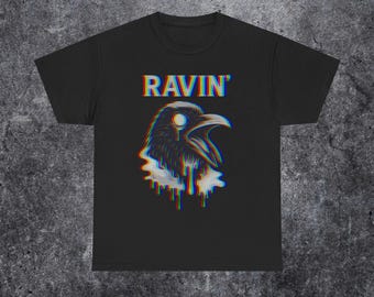 Trippy Raven Psychedelic Tee, Vaporwave & Weirdcore Aesthetic, Techno, EDM Lover Gift, Rave-Ready Shirt, Perfect for Ravers, Raver Gift