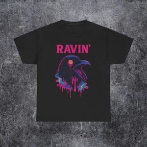 Trippy Raven Psychedelic Tee, Vaporwave & Weirdcore Aesthetic, Techno, EDM Lover Gift, Rave-Ready Shirt, Perfect for Ravers, Raver Gift