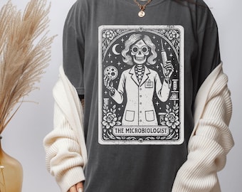 T-shirt microbioloog tarotkaart, grappig Science Lab-halloweencadeau voor liefhebbers van microbiologie