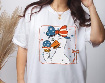 Ente 4. Juli T-Shirt, Entenanruf-lustiges Hemd, Unabhängigkeitstag-T-Stück, amerikanisches Mädchengeschenk, 4. Juli-Mädchenbekleidung