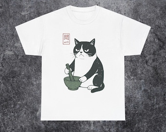 Green Tea Matcha Kawaii Cat Tee, Japanese Anime Cat Shirt, Latte Lover Gift, Cute Japanese Design Tshirt, Gift for Her, Unisex Heavy Cotton