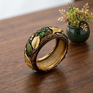 Vintage Carved Leaf Ring, Oxidized Silver Botanical Hoop, Boho Statement Jewelry
