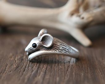 Anello vintage a forma di topo - Anello gotico in argento antico con animale - Gioielli stravaganti regolabili - Delicato anello a forma di topo - Regalo gotico unico