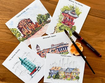 Sketchy Stories of San Francisco, Blank Note Cards, San Francisco, Blank Note Cards, Greeting Cards, San Francisco Note Cards, Watercolor