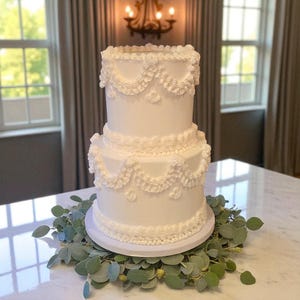 2 Tier Faux Elegant Vintage Lambeth Wedding Cake Fake Bridal Decor Photo Prop Briggerton Theme Beautiful Keepsake Decoration Old Timey Look