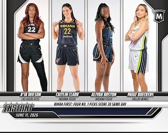 2026 Panini Instant WNBA trading card featuring - Caitlin Clark - Aja Wilson - Paige Bueckers & Aliyah Boston