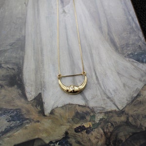 Victorian Moon necklace No. 2 | Antique Art Nouveau 14K gold plated moon man necklace | 925 box chain necklace