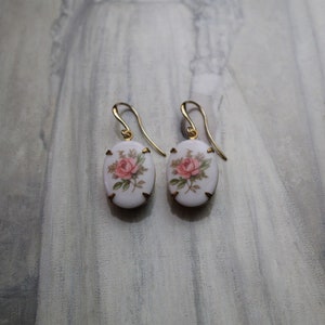 VICTORIAN ROSES dangle earrings | Antique Regency oval cabochon rose earrings | romantic poet earrings