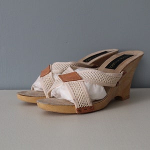 NETTED summer clogs | cotton net straps and leather sandals heels | 90s Circles summer wedge clogs