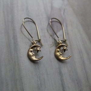 Art Nouveau Moon earrings | antiqued brass moon man earrings | gift for her | gothic dramatic art nouveau earrings