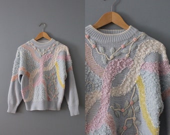 PASTEL cropped sweater | 90s Jacklyn Smith sweater | soutache rosettes pearl kawaii sweater
