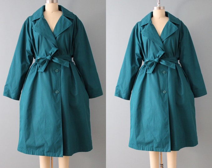 TEAL Green Hooded Trench Coat Warm Lined Spring Trench London Fog ...