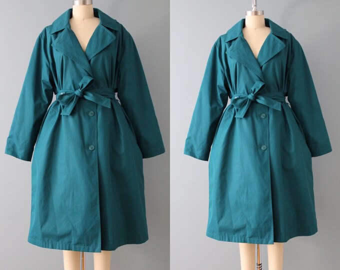 TEAL Green Hooded Trench Coat Warm Lined Spring Trench London Fog