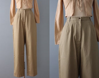 ALMOND beige pants | 90s L.L.Bean high waisted wide pants | dark academia minimalist workwear carpenter cotton pants