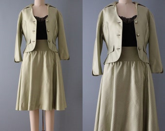 PISTACHIO silk jacquard skirt blazer set | Mod inspired set | cropped blazer swing skirt set